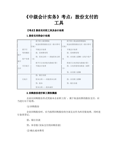 《中级会计实务》考点：股份支付的工具