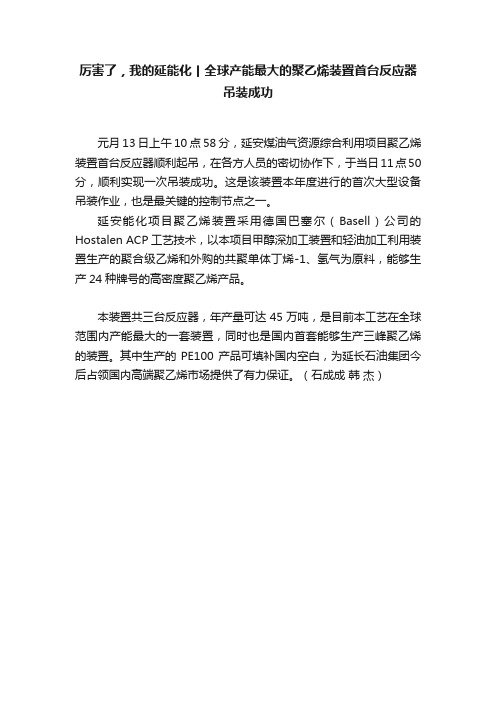 厉害了，我的延能化丨全球产能最大的聚乙烯装置首台反应器吊装成功