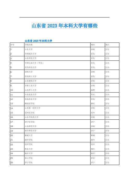 山东省2023年本科大学有哪些