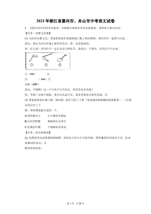 2023年浙江省嘉兴市、舟山市中考语文试卷(含答案解析)