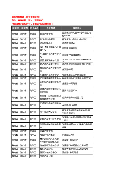 新版海南省海口市龙华区汽车装具企业公司商家户名录单联系方式地址大全119家