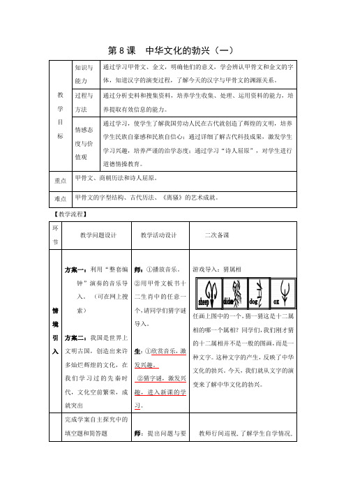 教学设计5：第8课  中华文化的勃兴（一）