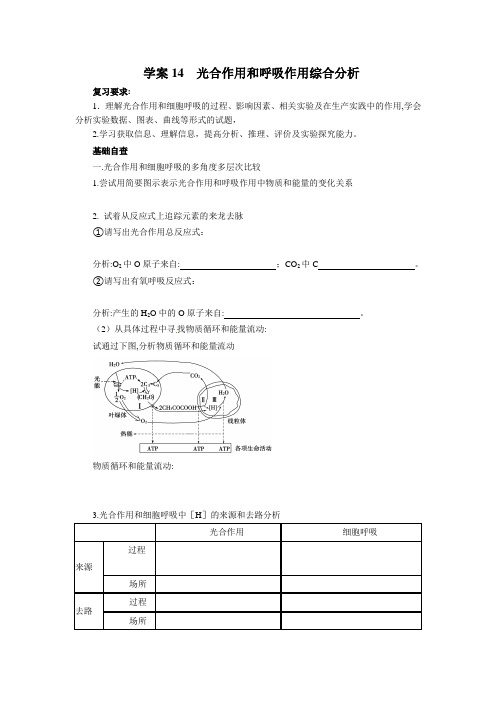 【赢在起点】2014高考生物第一轮复习学案 第14讲： 光合作用和呼吸作用综合分析