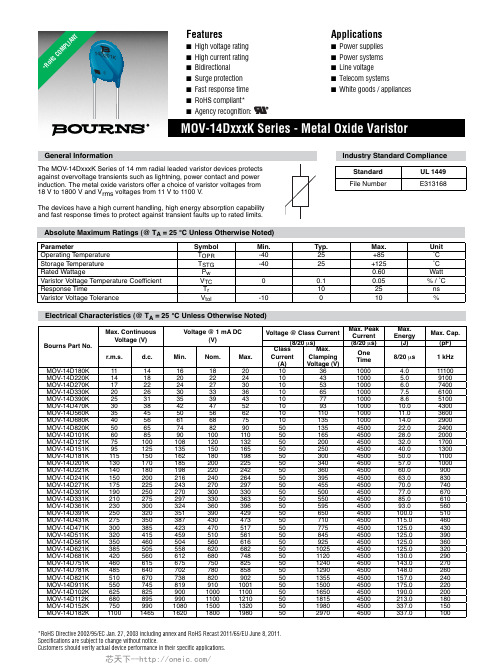 MOV-14D201K,MOV-14D431K,MOV-14D471K,MOV-14D181K,MOV-14D391K,MOV-14D511K, 规格书,Datasheet 资料