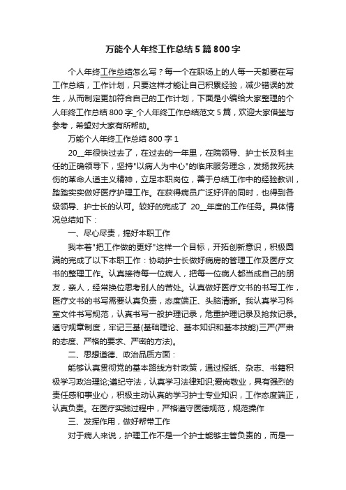 万能个人年终工作总结5篇800字