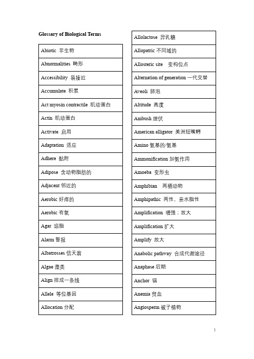 海洋生物中英文专业名词汇总(必看)