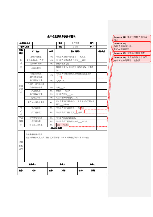 生产总监绩效考核指标