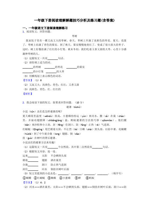 一年级下册阅读理解解题技巧分析及练习题(含答案)