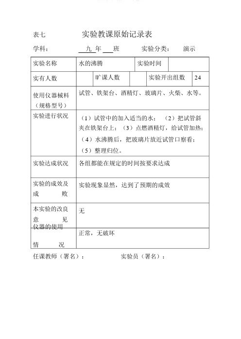 化学实验原始记录表模板