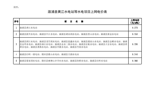 溆浦县黄江水电站等水电项目上网电价表xls