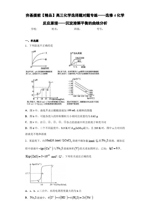 高中化学选择题选修4化学反应原理——沉淀溶解平衡的曲线分析