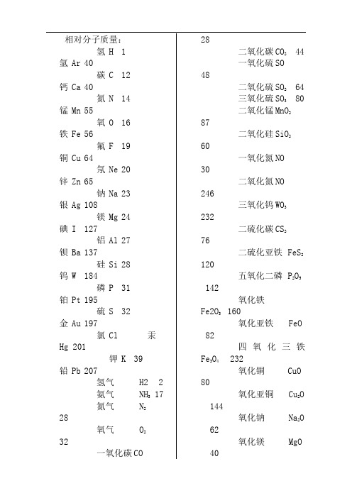 常用相对分子质量