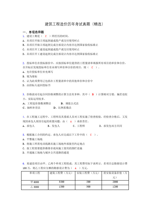 建筑工程造价历年考试真题(精选)crq