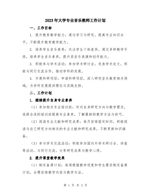 2023年大学专业音乐教师工作计划