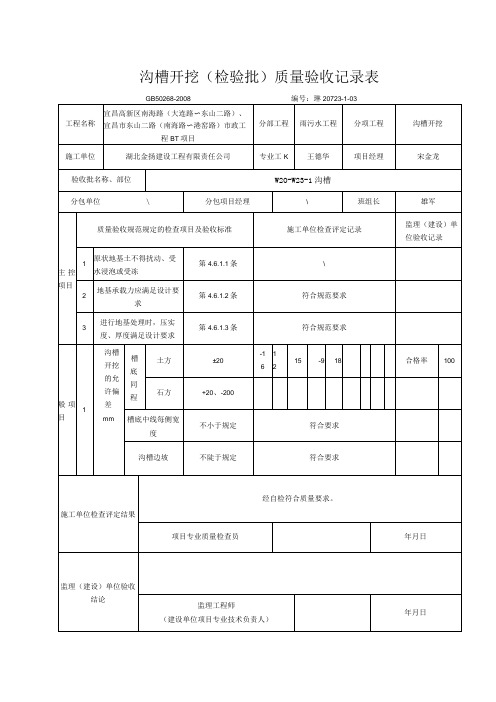 2、沟槽开挖(检验批)质量验收记录表