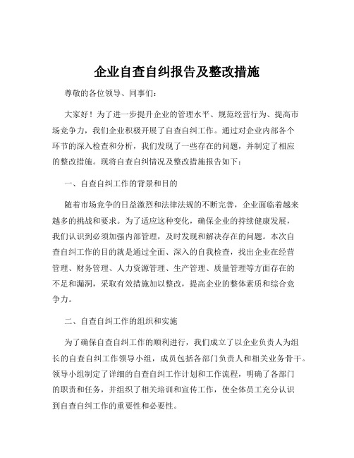 企业自查自纠报告及整改措施