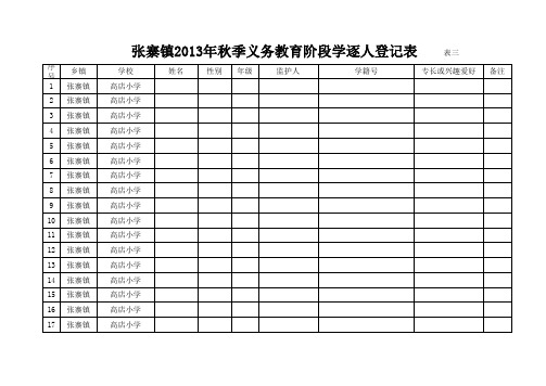 张寨镇2013年秋季义务教育阶段学逐人登记表