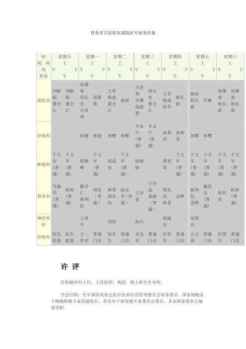 青岛市立医院东部院区专家坐诊表