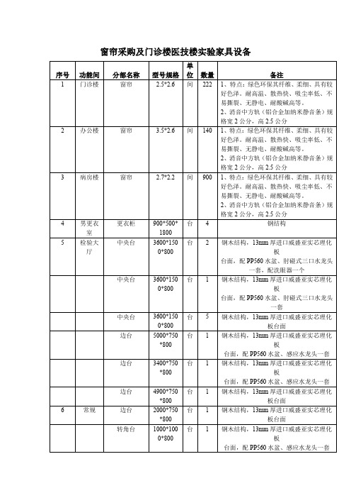 窗帘采购及门诊楼医技楼实验家具设备