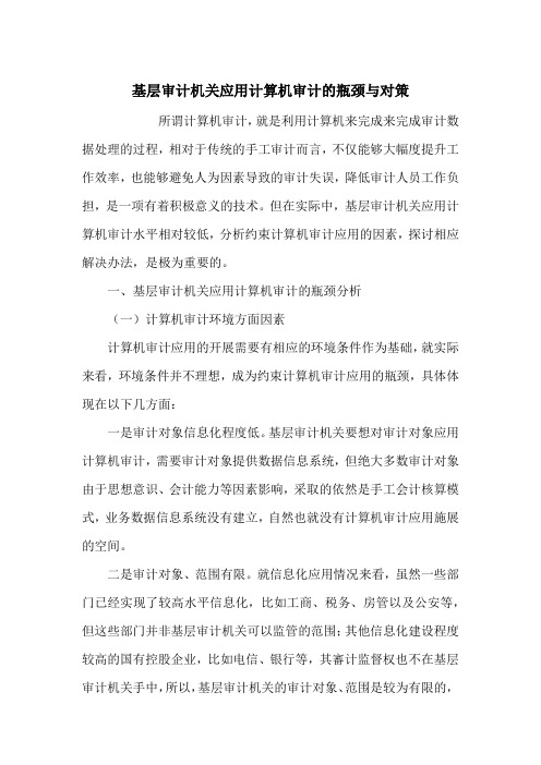 基层审计机关应用计算机审计的瓶颈与对策