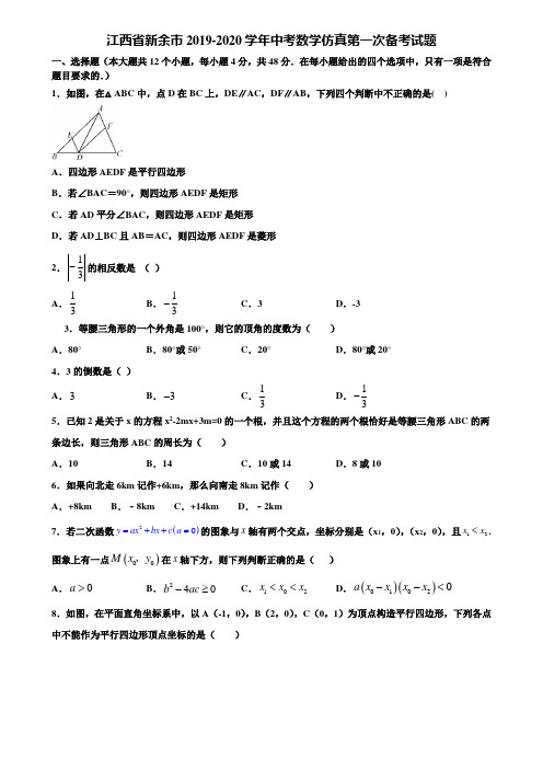 江西省新余市2019-2020学年中考数学仿真第一次备考试题含解析