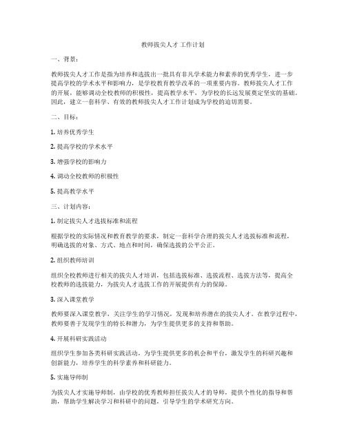 教师拔尖人才 工作计划