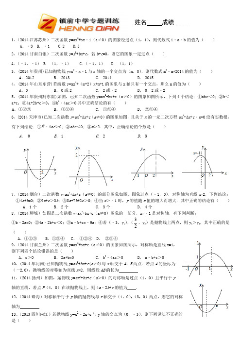 2015中考真题训练二次函数abc符号及应用