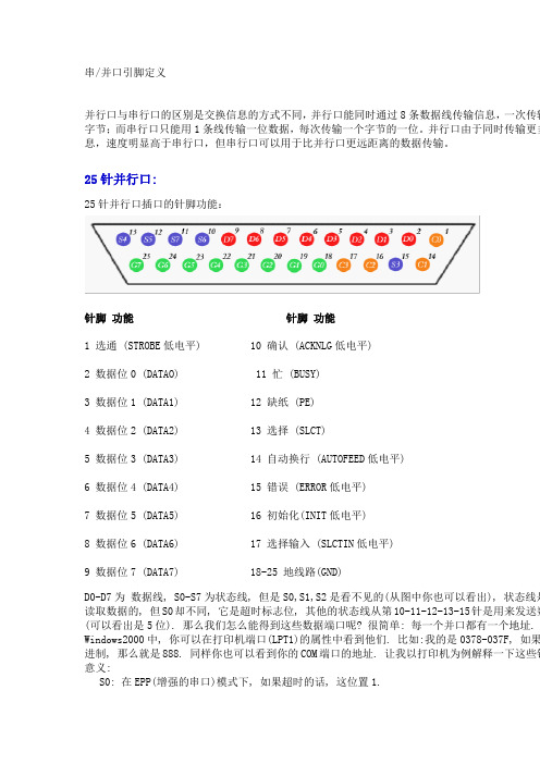 25针串、并口引脚定义