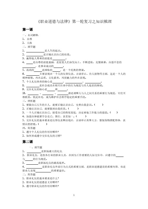 【免费下载】中职职业道德与法律复习之知识梳理