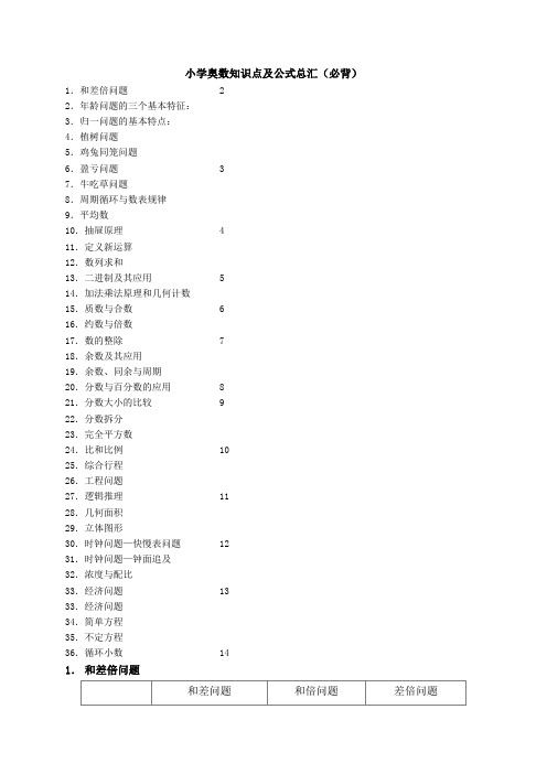 小学奥数知识点及公式总汇必背