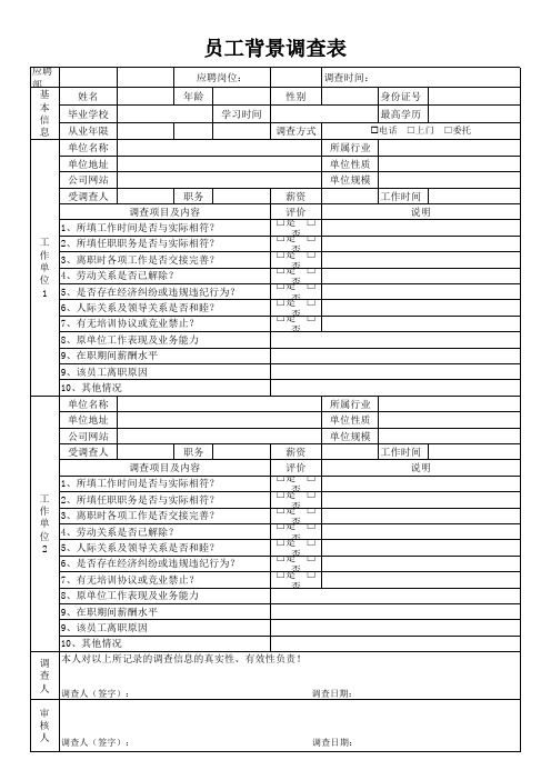 员工背景调查表