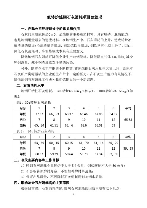 降低转炉炼钢石灰消耗项目建议书