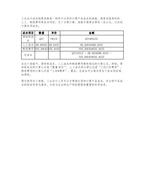 工业会计成本核算表格带公式