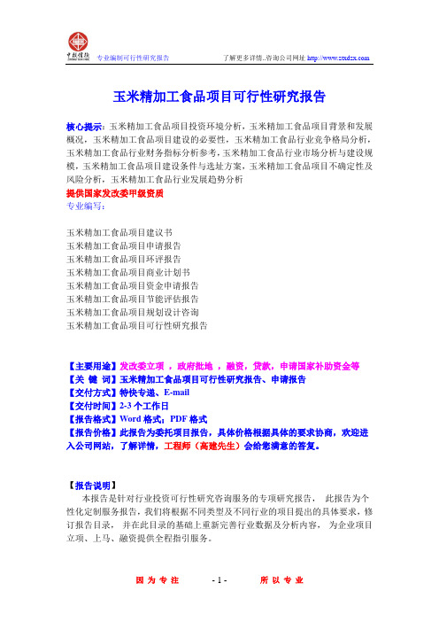 玉米精加工食品项目可行性研究报告