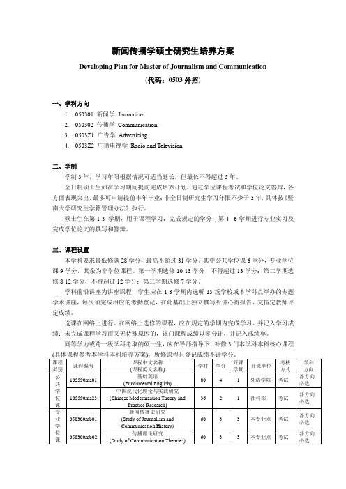 新闻传播学硕士研究生培养方案