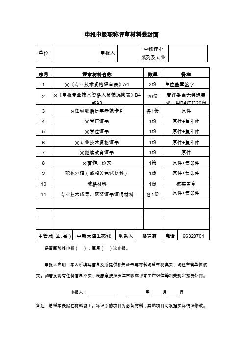 申报中级职称评审材料袋封面