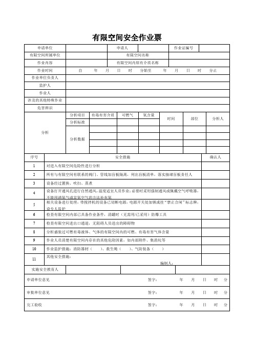 有限空间安全作业票