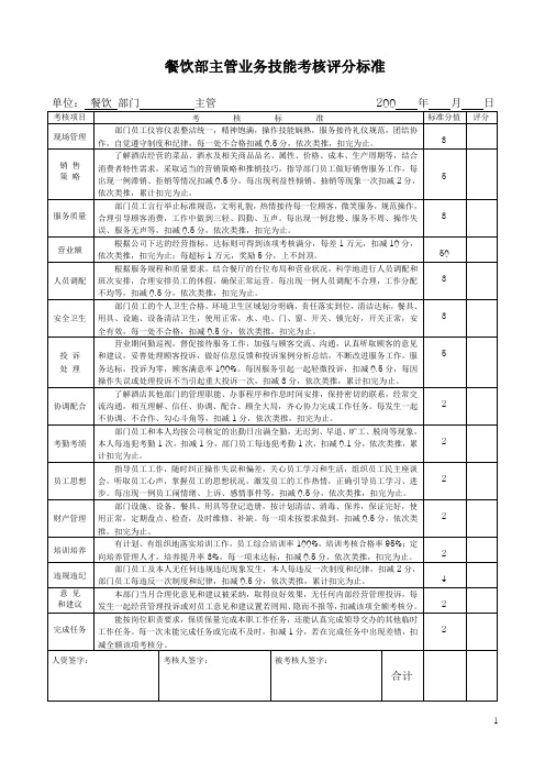 餐饮部考核评分表