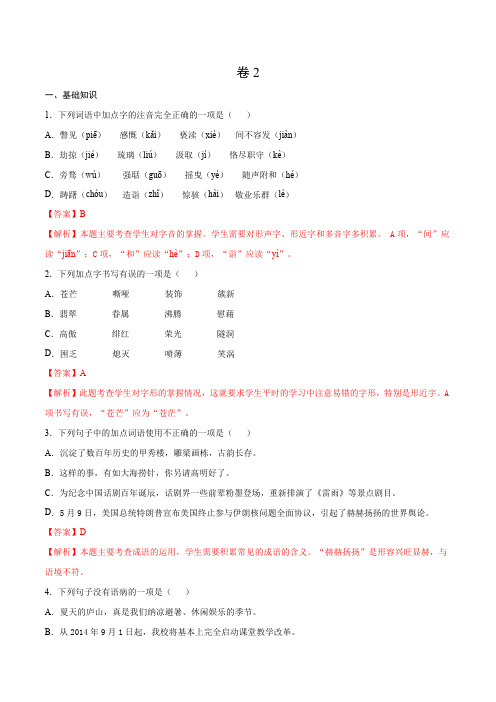 卷2九年级语文下册综合检测必刷卷(全国通用)(解析版)