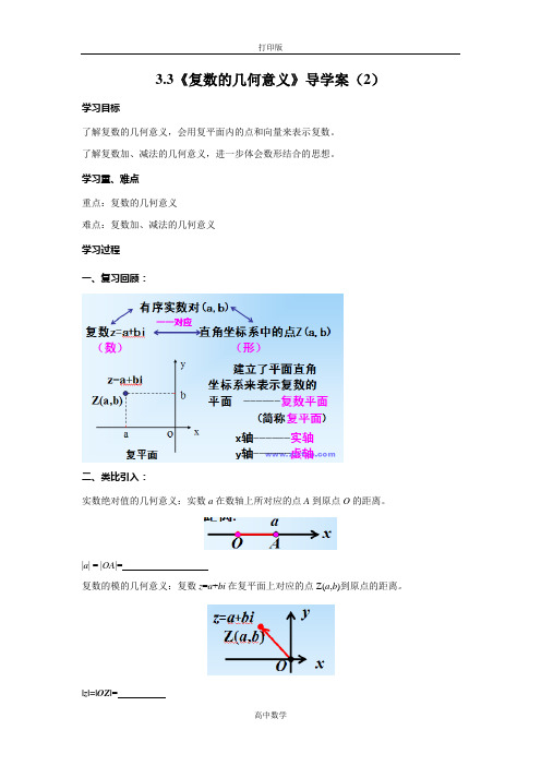 苏教版数学高二-数学苏教版选修2-2 3.3 复数的几何意义 导学案(2)