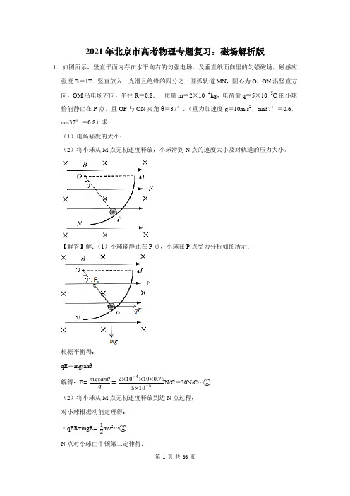 2021年北京市高考物理专题复习：磁场