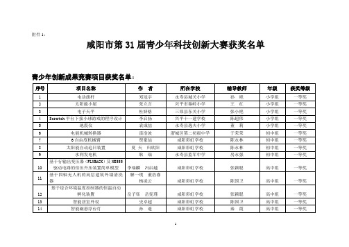 咸阳市第31届青少年科技创新大赛获奖名单模板