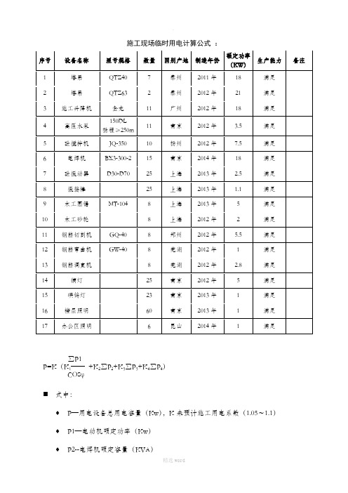 施工现场临时用电快速估算