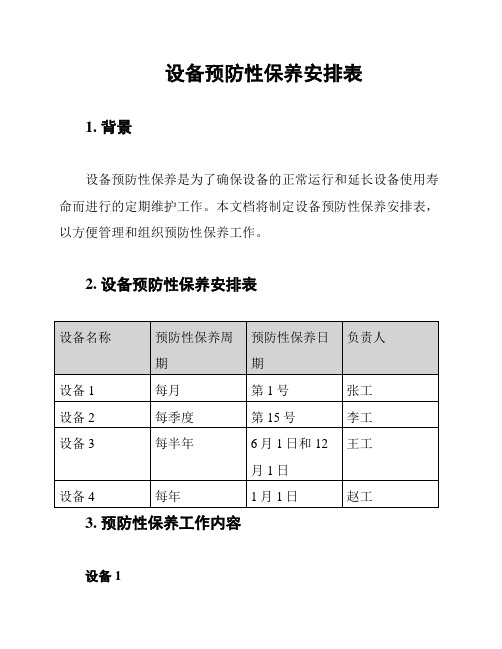 设备预防性保养安排表