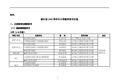 浙江省2008学年中小学教学用书目录()