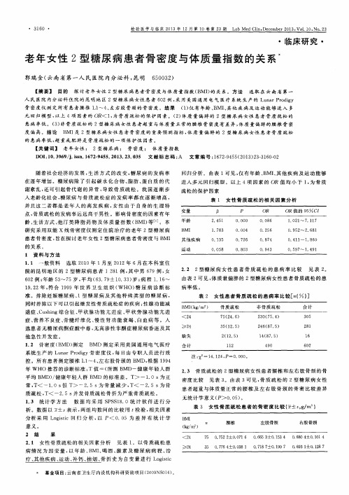 老年女性2型糖尿病患者骨密度与体质量指数的关系