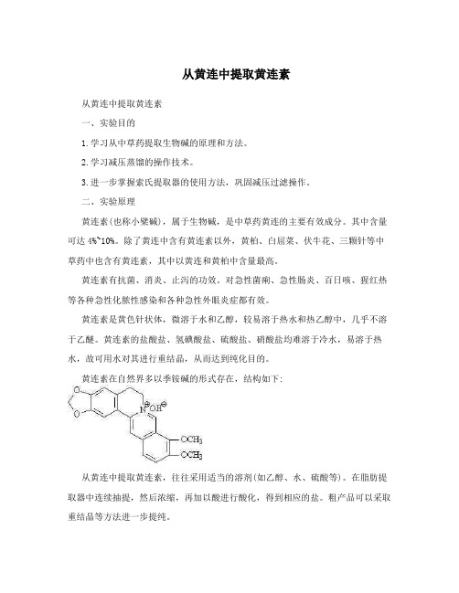 从黄连中提取黄连素 