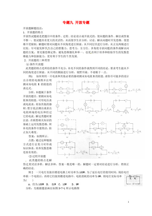 2013届中考物理第一轮专项复习 专题九 开放