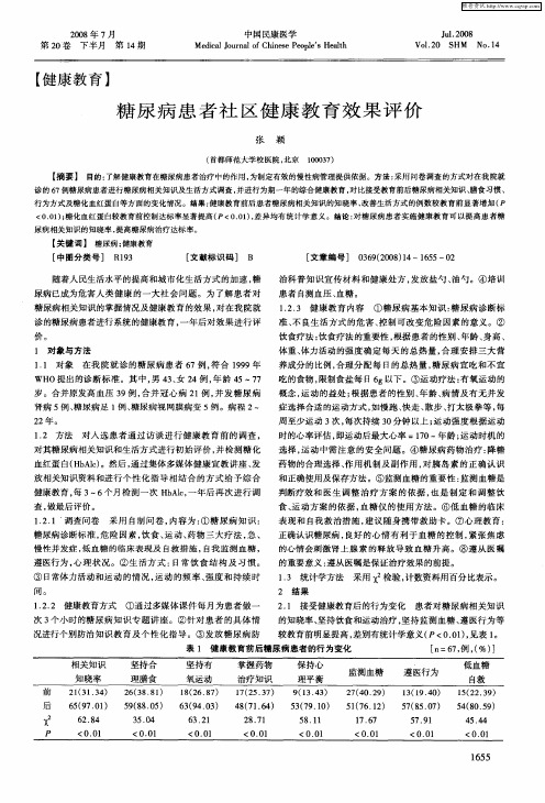 糖尿病患者社区健康教育效果评价