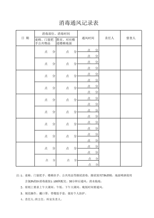 消毒通风记录表